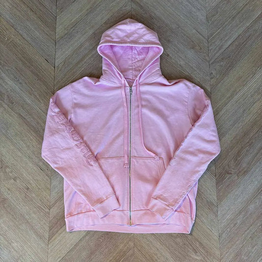 Chrome Hearts Light Pink Beaded Hoodie Zip Up