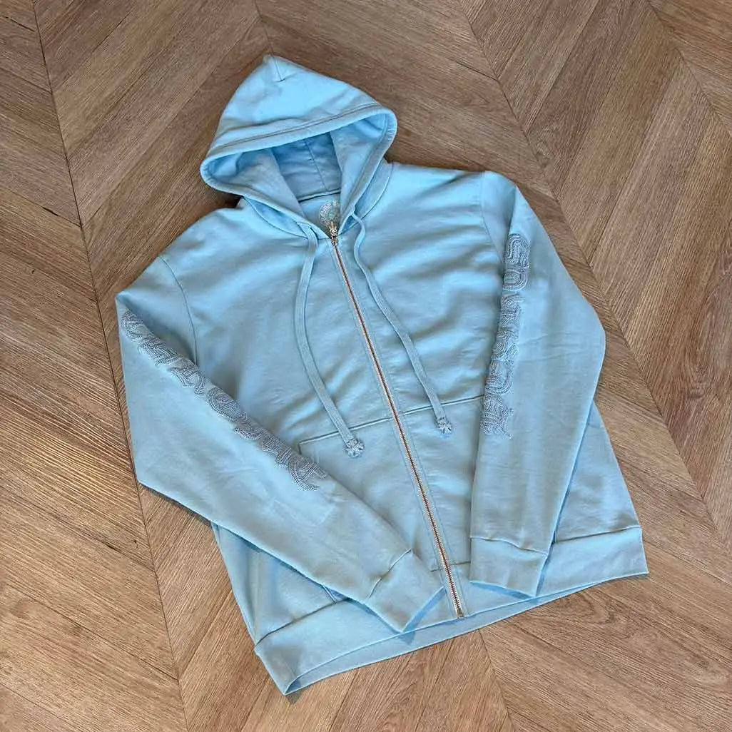 Chrome Hearts Light Blue Beaded Hoodie Zip Up