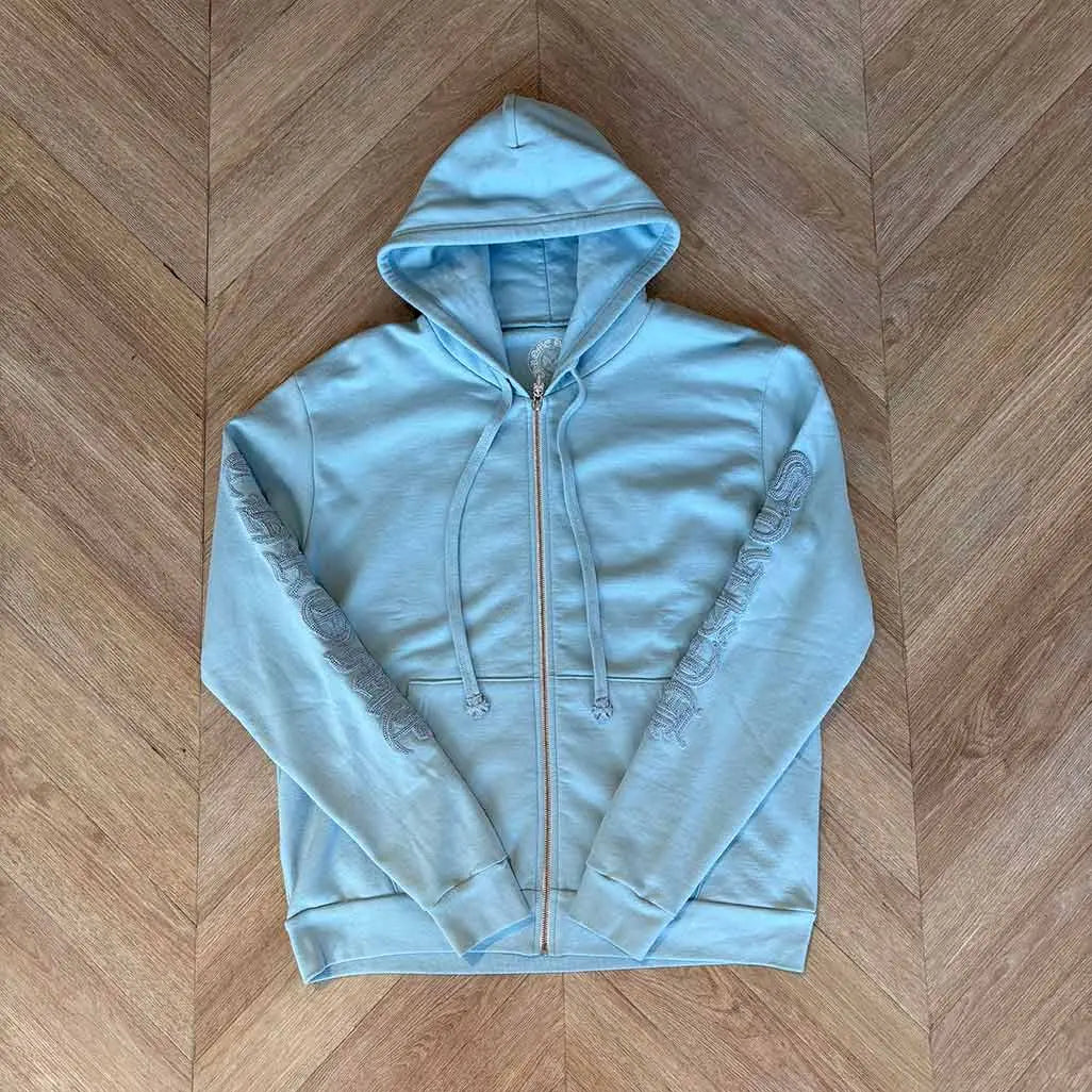 Chrome Hearts Light Blue Beaded Hoodie Zip Up