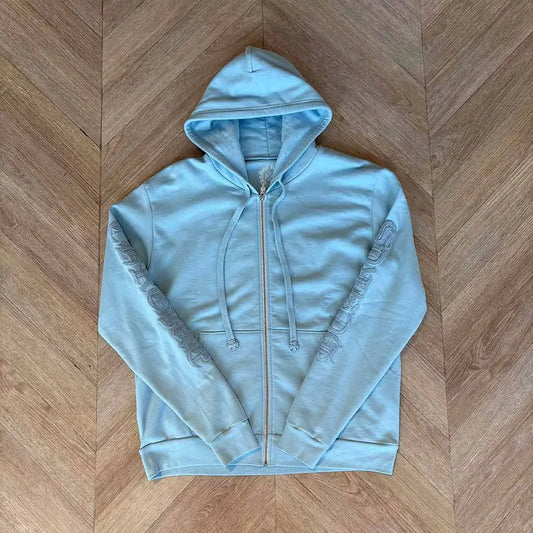 Chrome Hearts Light Blue Beaded Hoodie Zip Up