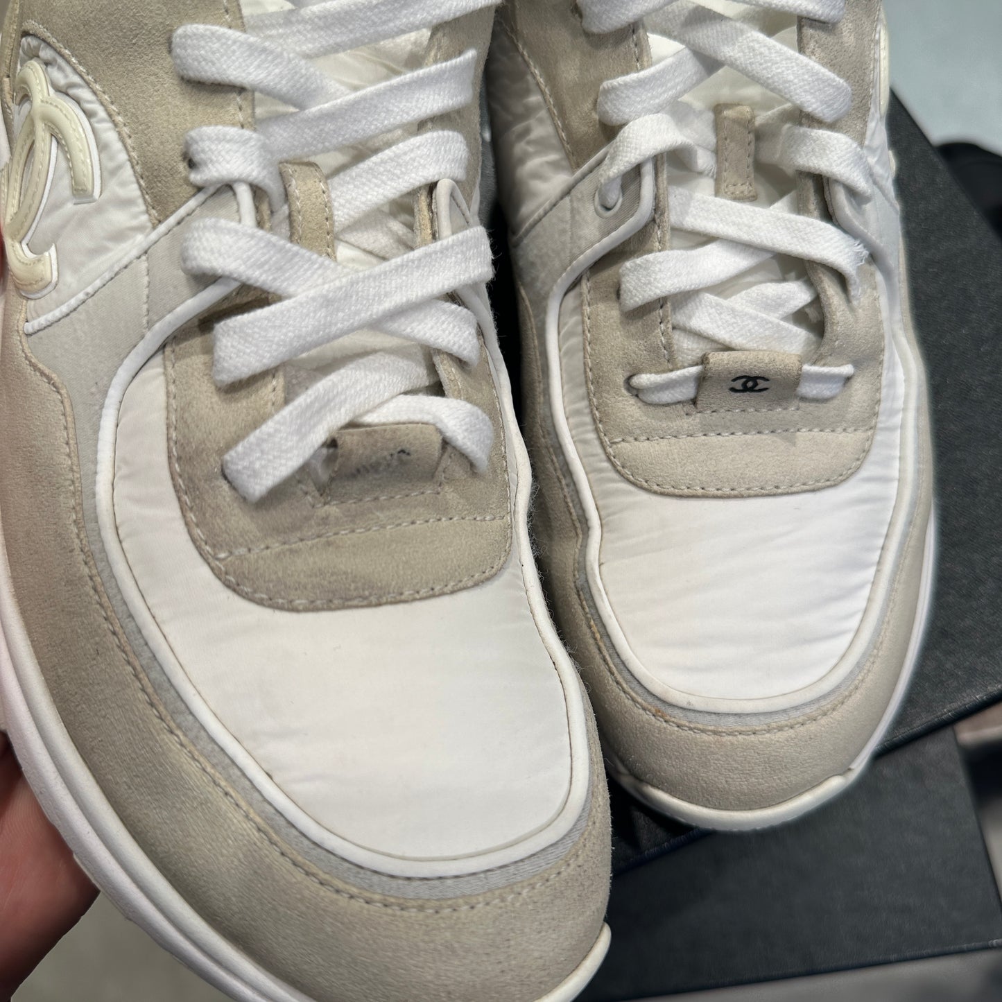 Chanel Low Top Trainer Reflective CC 'White Suede' UK7