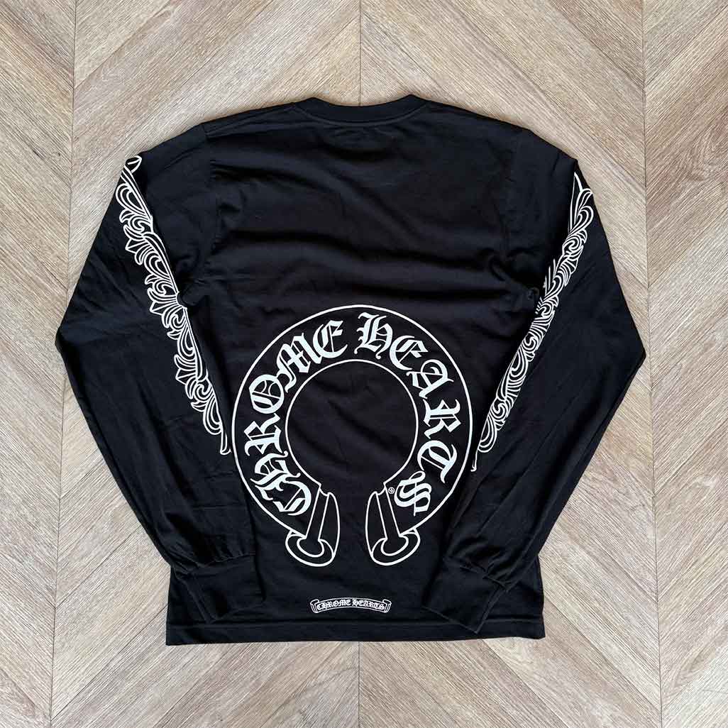 Chrome Hearts Floral Sleeve Horseshoe Long Sleeve T-Shirt 'Black / White'