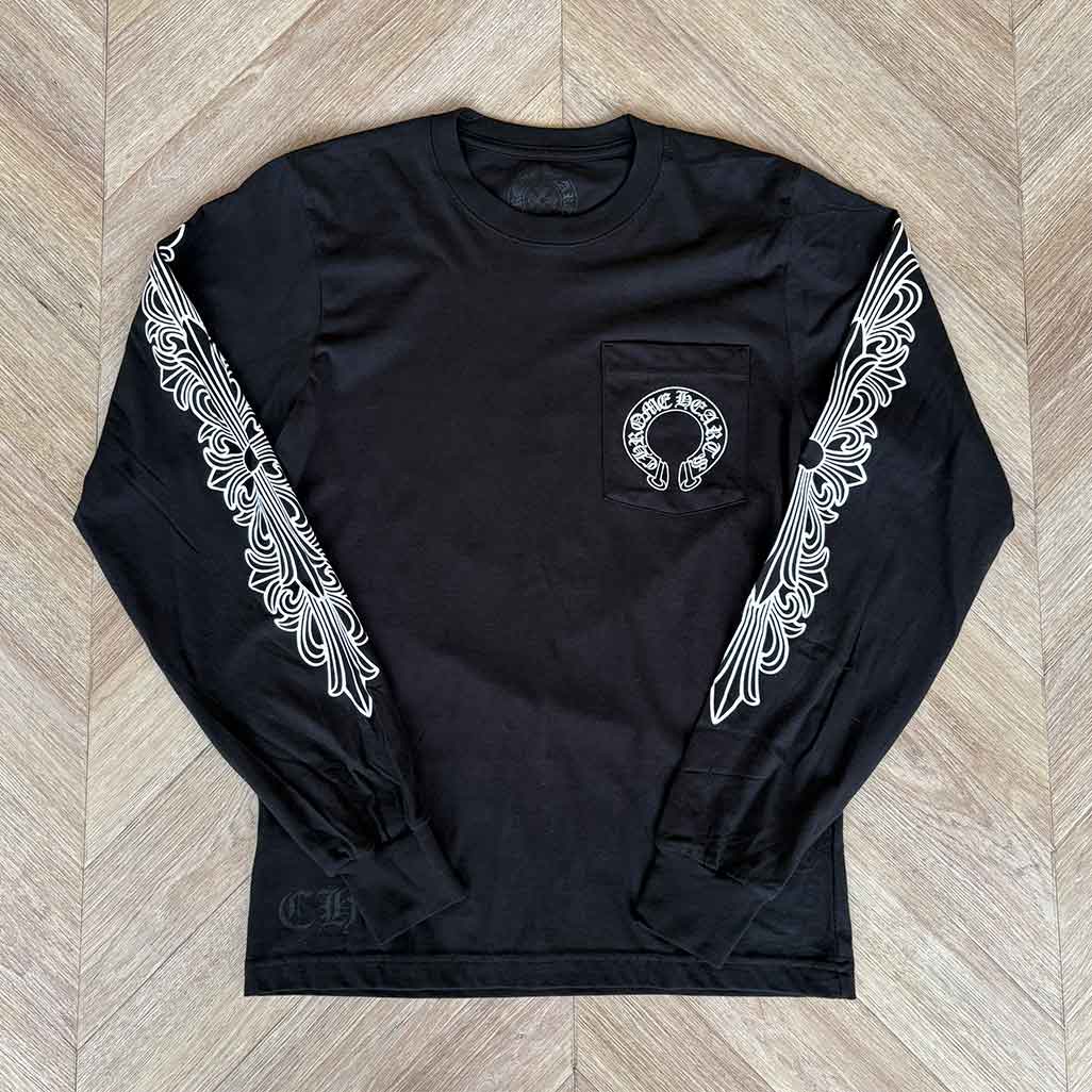 Chrome Hearts Floral Sleeve Horseshoe Long Sleeve T-Shirt 'Black / White'