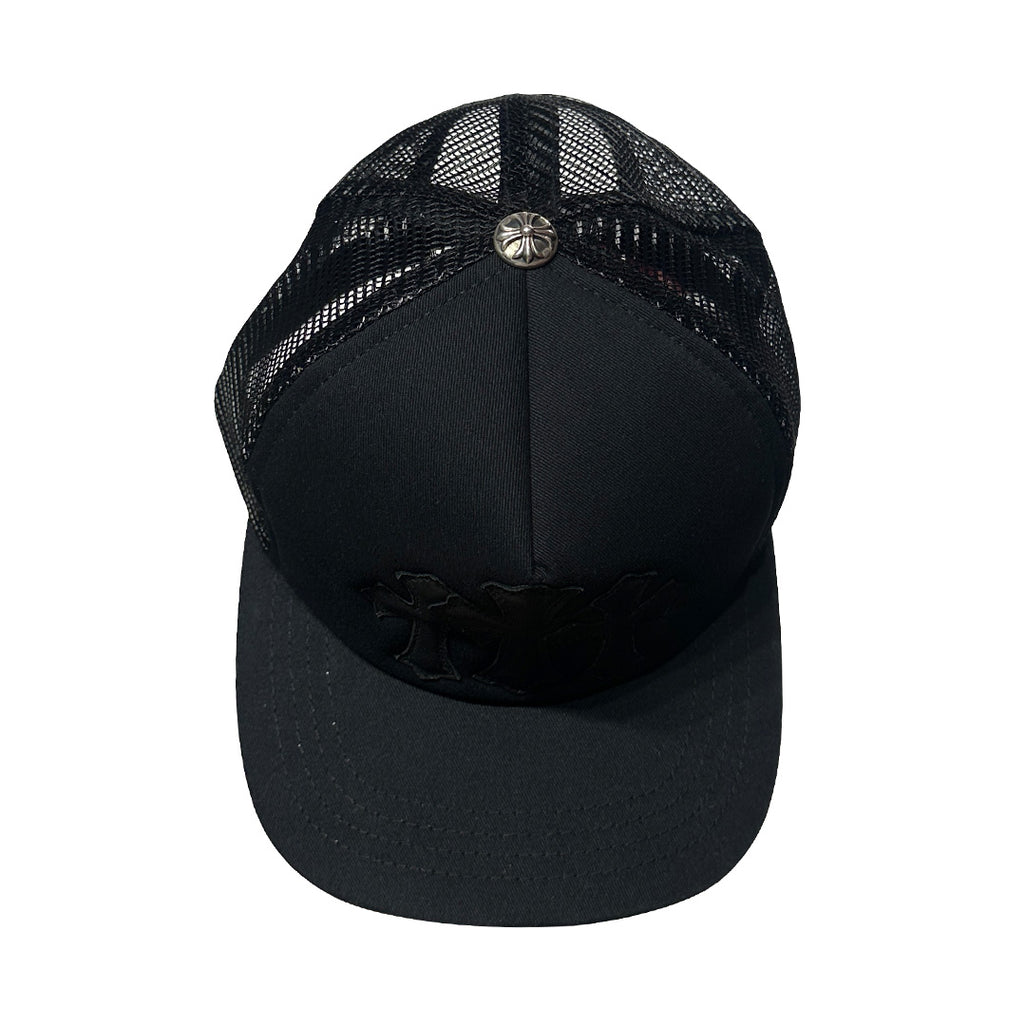 Chrome Hearts Cemetery Leather Cross Baseball Trucker Hat Black