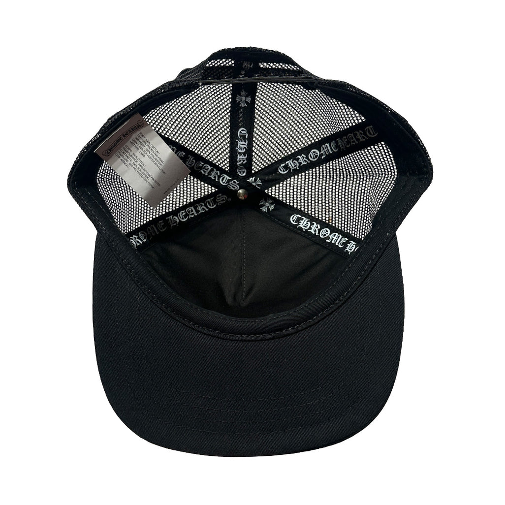 Chrome Hearts Cemetery Leather Cross Baseball Trucker Hat Black