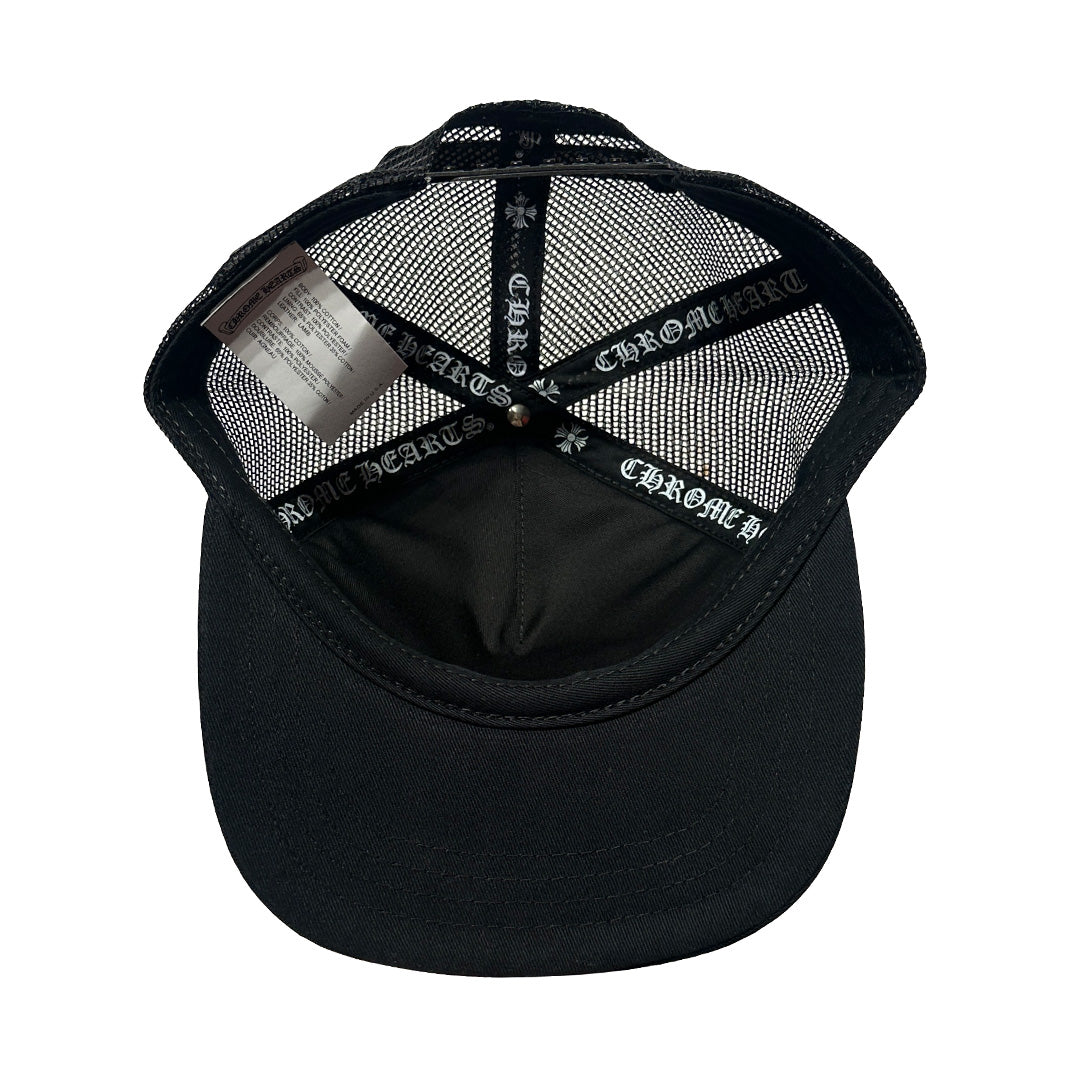 Chrome Hearts Cemetery Leather Cross Baseball Trucker Hat Black