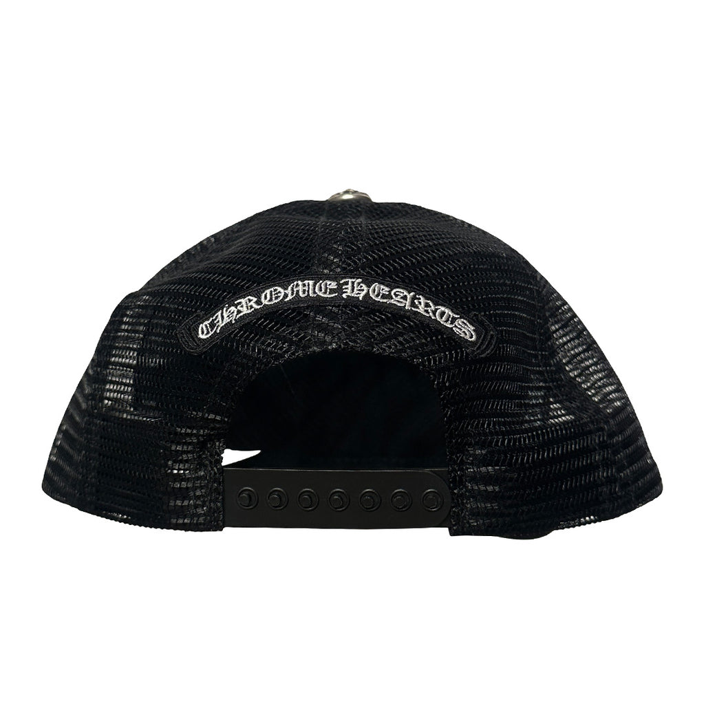 Chrome Hearts Cemetery Leather Cross Baseball Trucker Hat Black