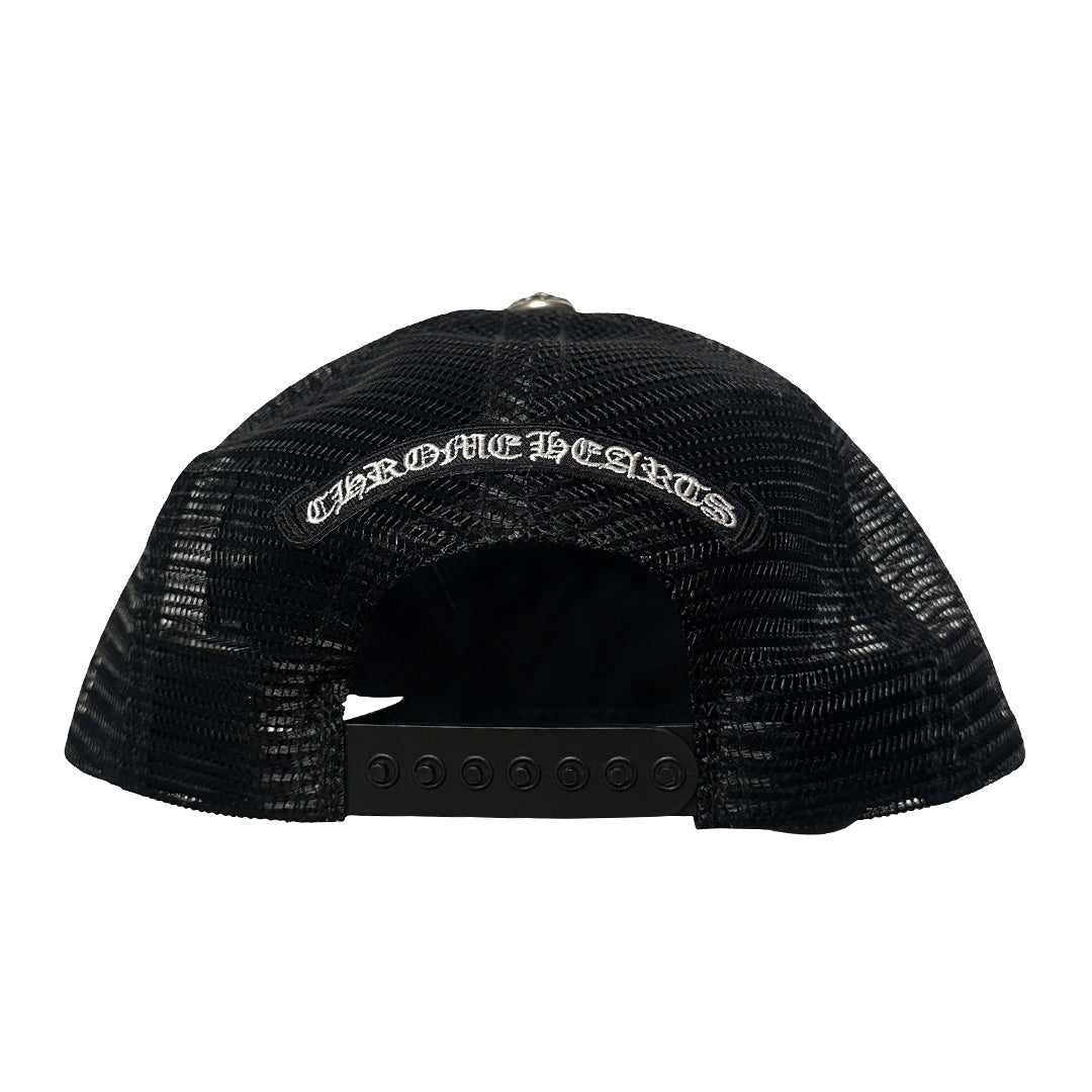 Chrome Hearts Cemetery Leather Cross Baseball Trucker Hat Black