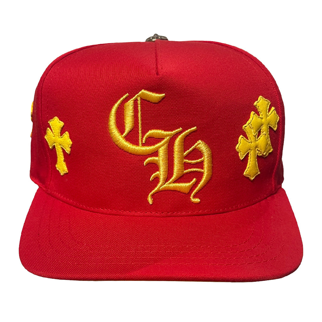 Chrome Hearts Cross Patch Baseball Trucker Hat Red Yellow