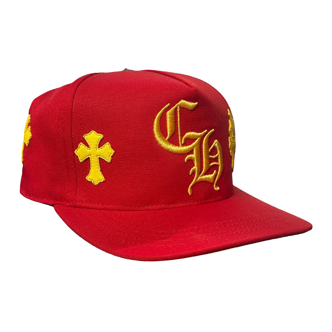 Chrome Hearts Cross Patch Baseball Trucker Hat Red Yellow