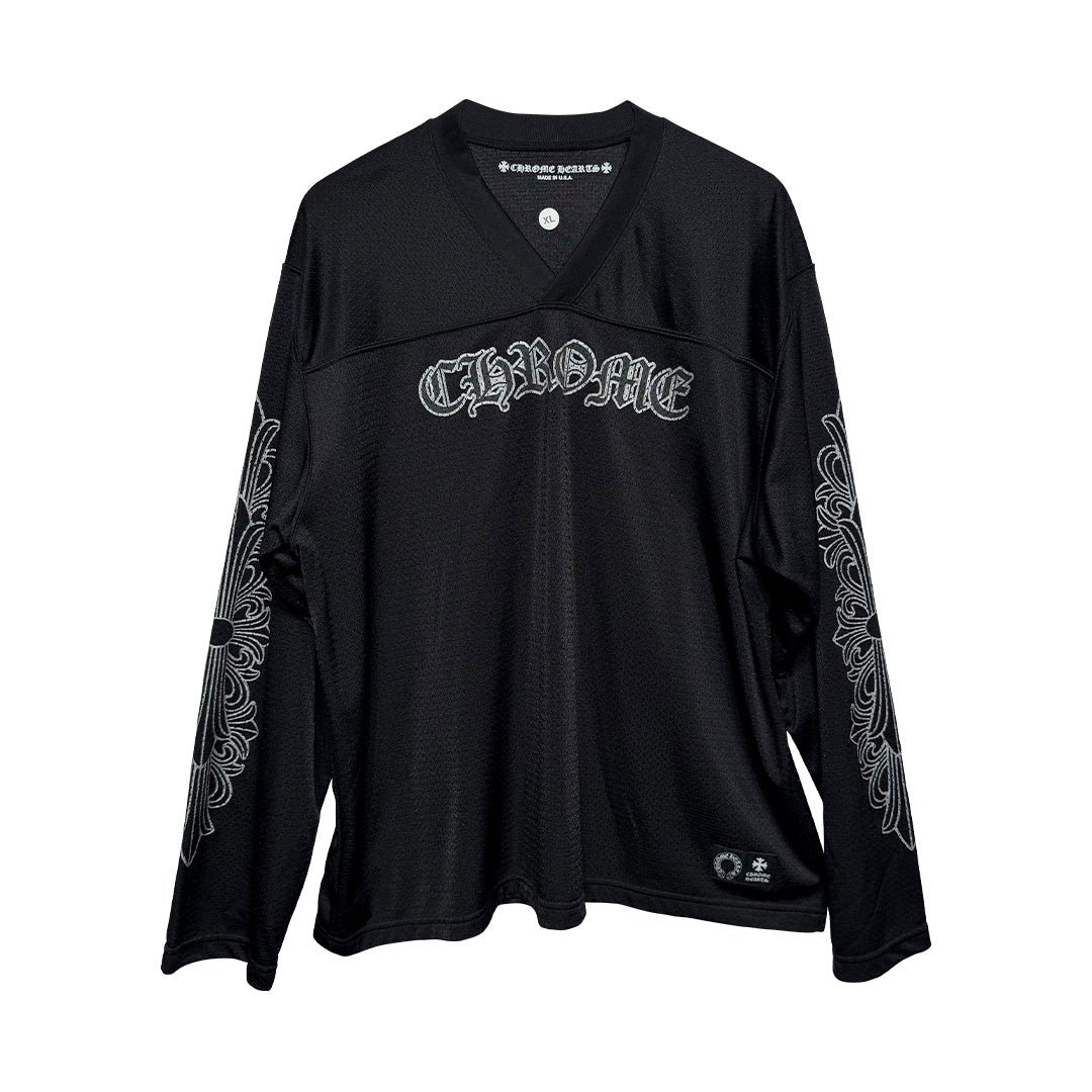 Chrome Hearts "HEARTS" Script Mesh Long Sleeve Jersey Black