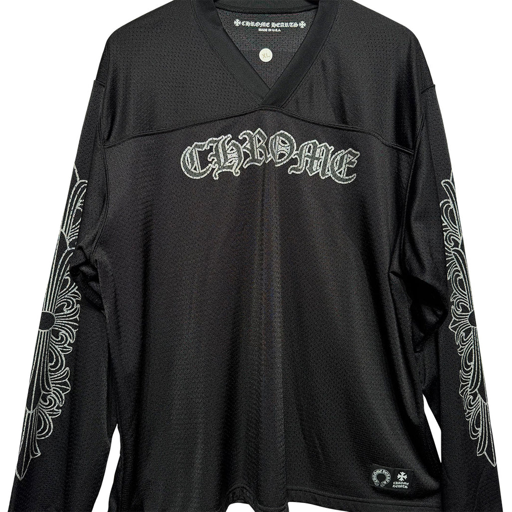 Chrome Hearts "HEARTS" Script Mesh Long Sleeve Jersey Black