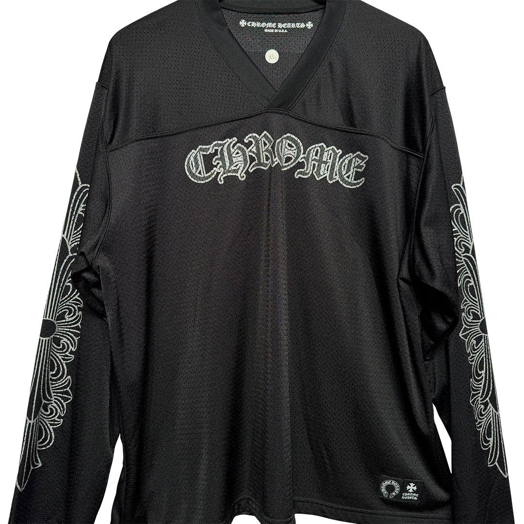 Chrome Hearts "HEARTS" Script Mesh Long Sleeve Jersey Black