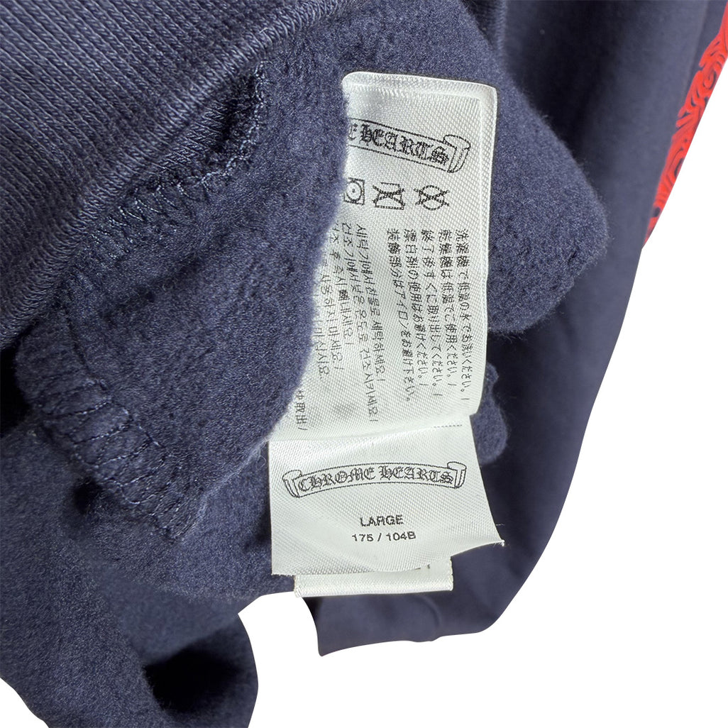 Chrome Hearts Horseshoe Floral Sleeve Pullover Hoodie Navy & Red