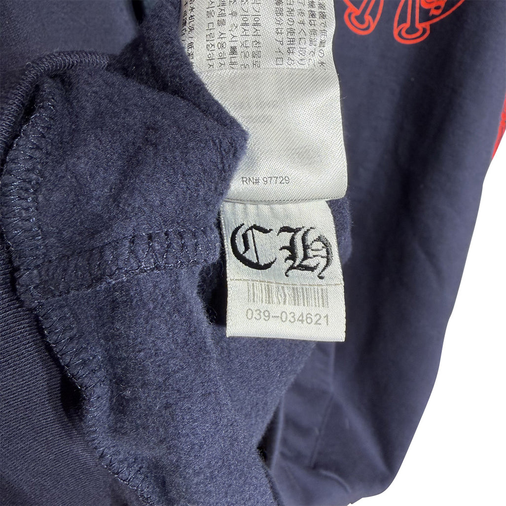 Chrome Hearts Horseshoe Floral Sleeve Pullover Hoodie Navy & Red