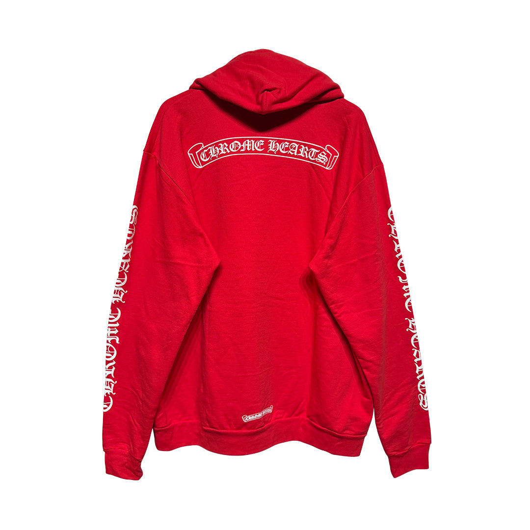 Chrome Hearts Red White Scroll Logo Hooded Sweatshirt