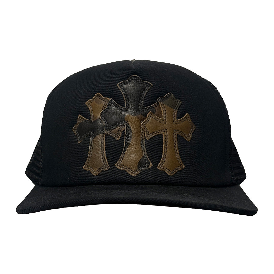 Chrome Hearts Triple Cross Cemetary Leather Trucker Hat Camo