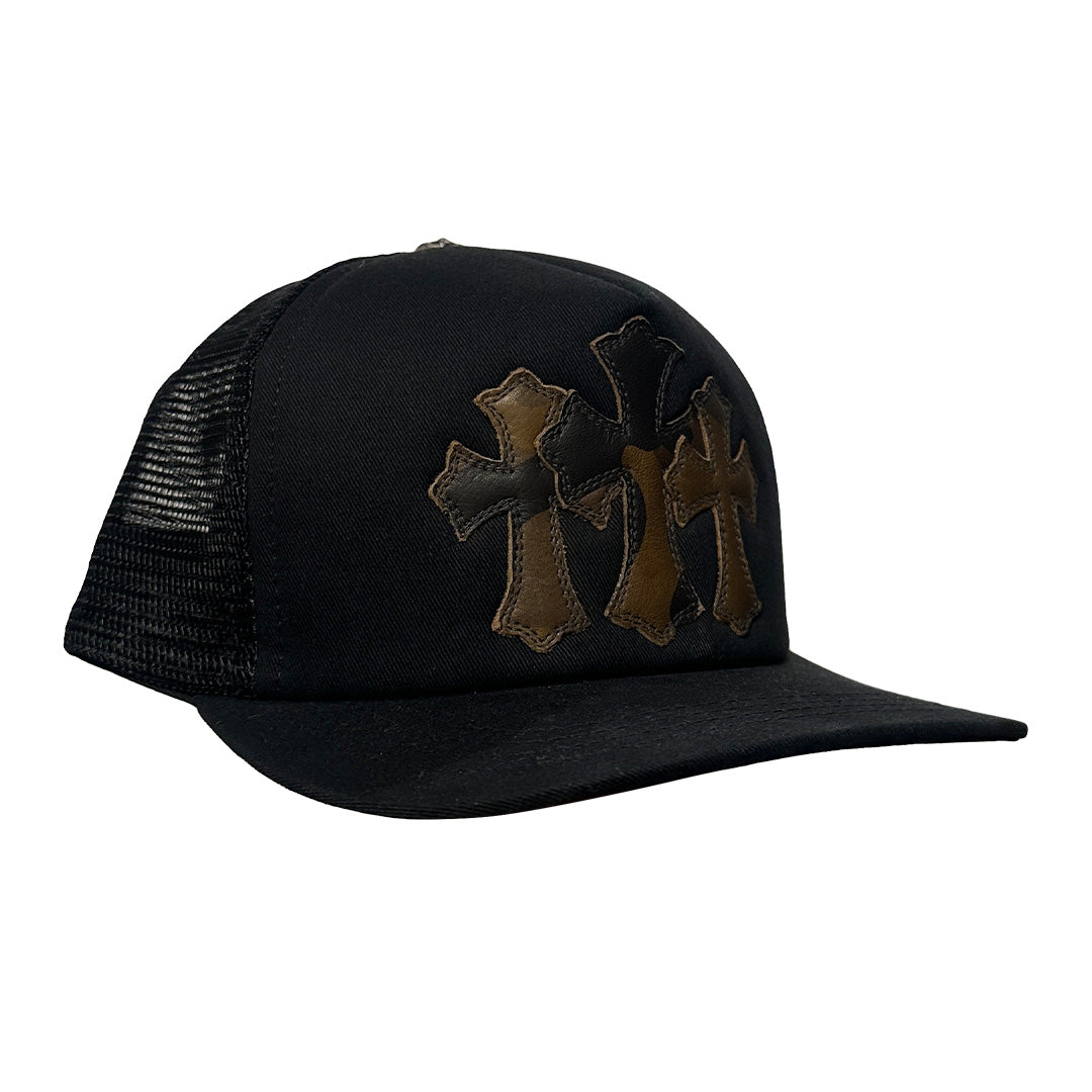 Chrome Hearts Triple Cross Cemetary Leather Trucker Hat Camo