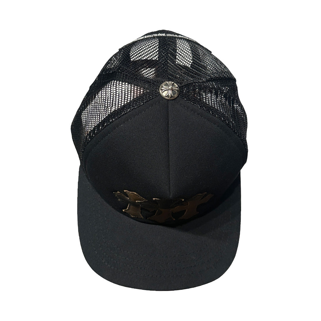 Chrome Hearts Triple Cross Cemetary Leather Trucker Hat Camo