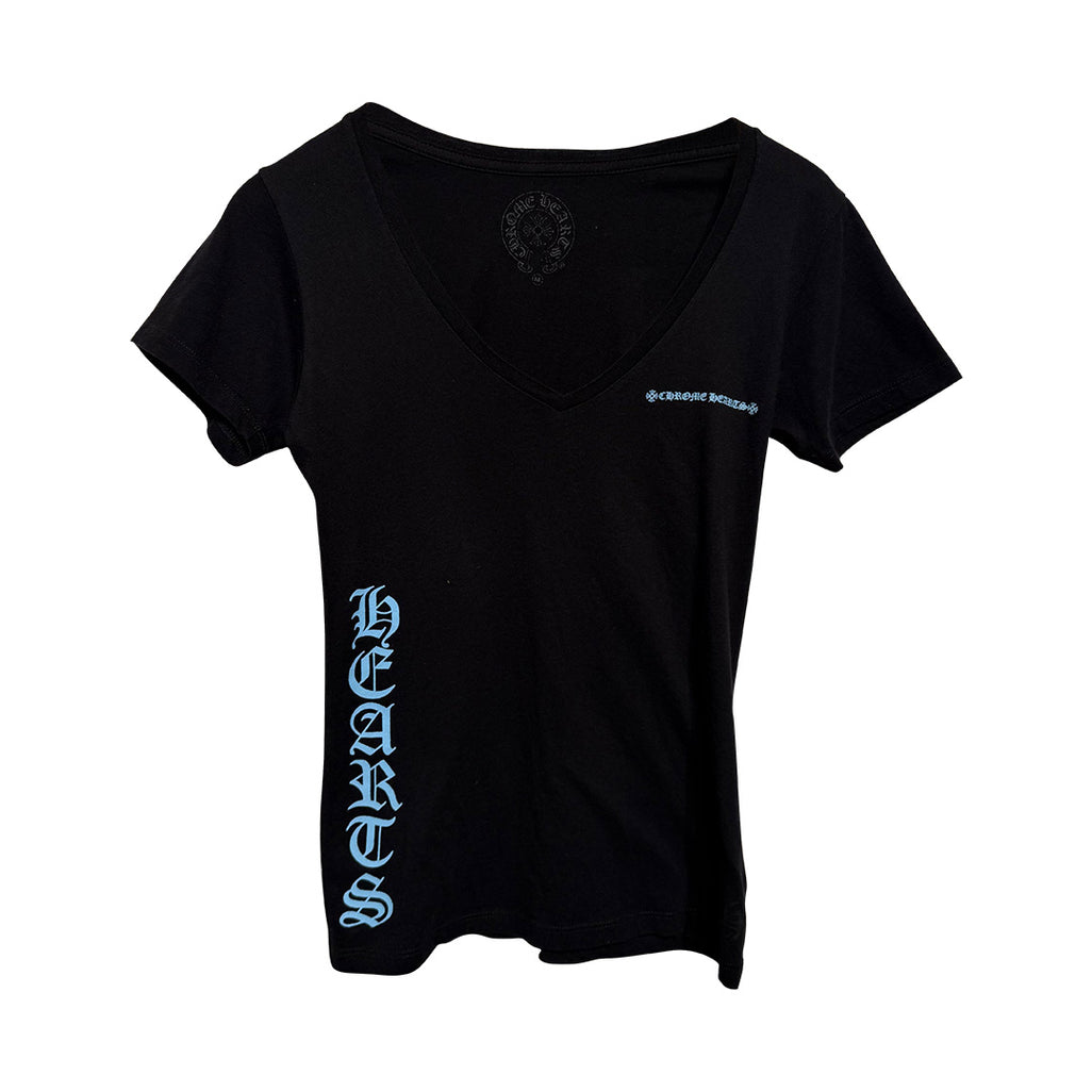 Chrome Hearts V-Neck Short Sleeve T-Shirt Blue Script Black