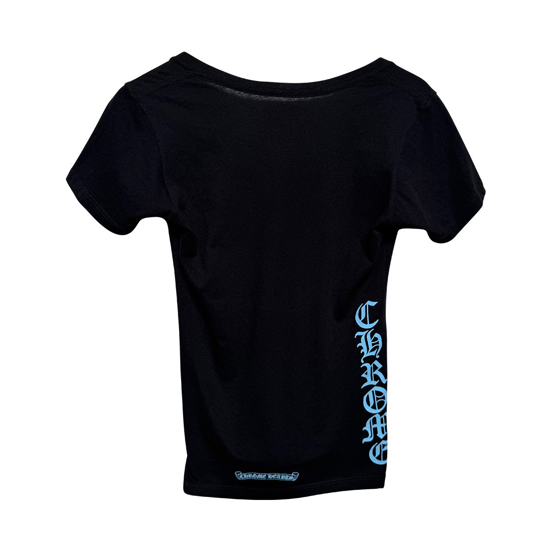 Chrome Hearts V-Neck Short Sleeve T-Shirt Blue Script Black