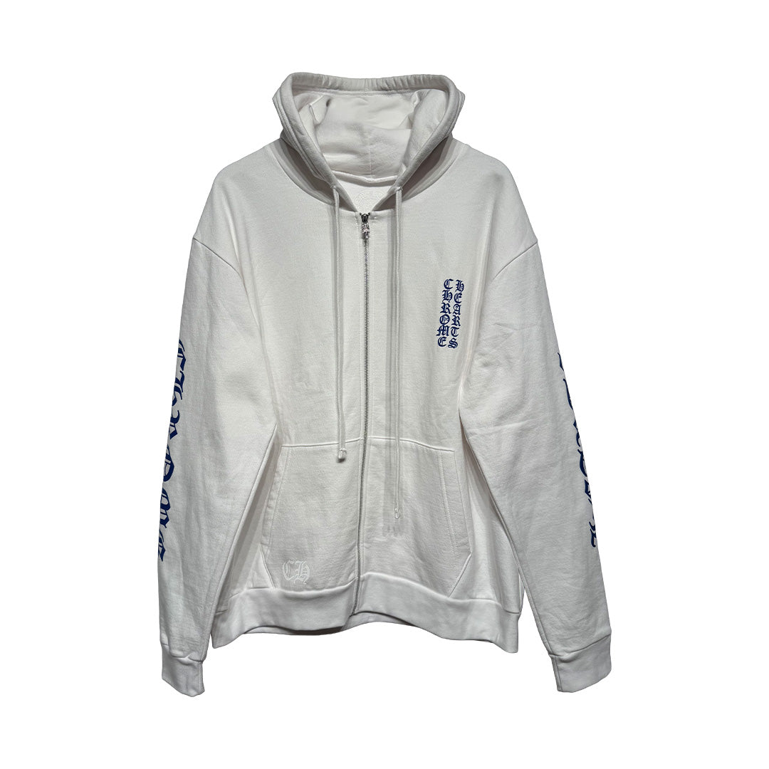 Chrome Hearts Vertical logo Zip-Up hoodie White/Blue