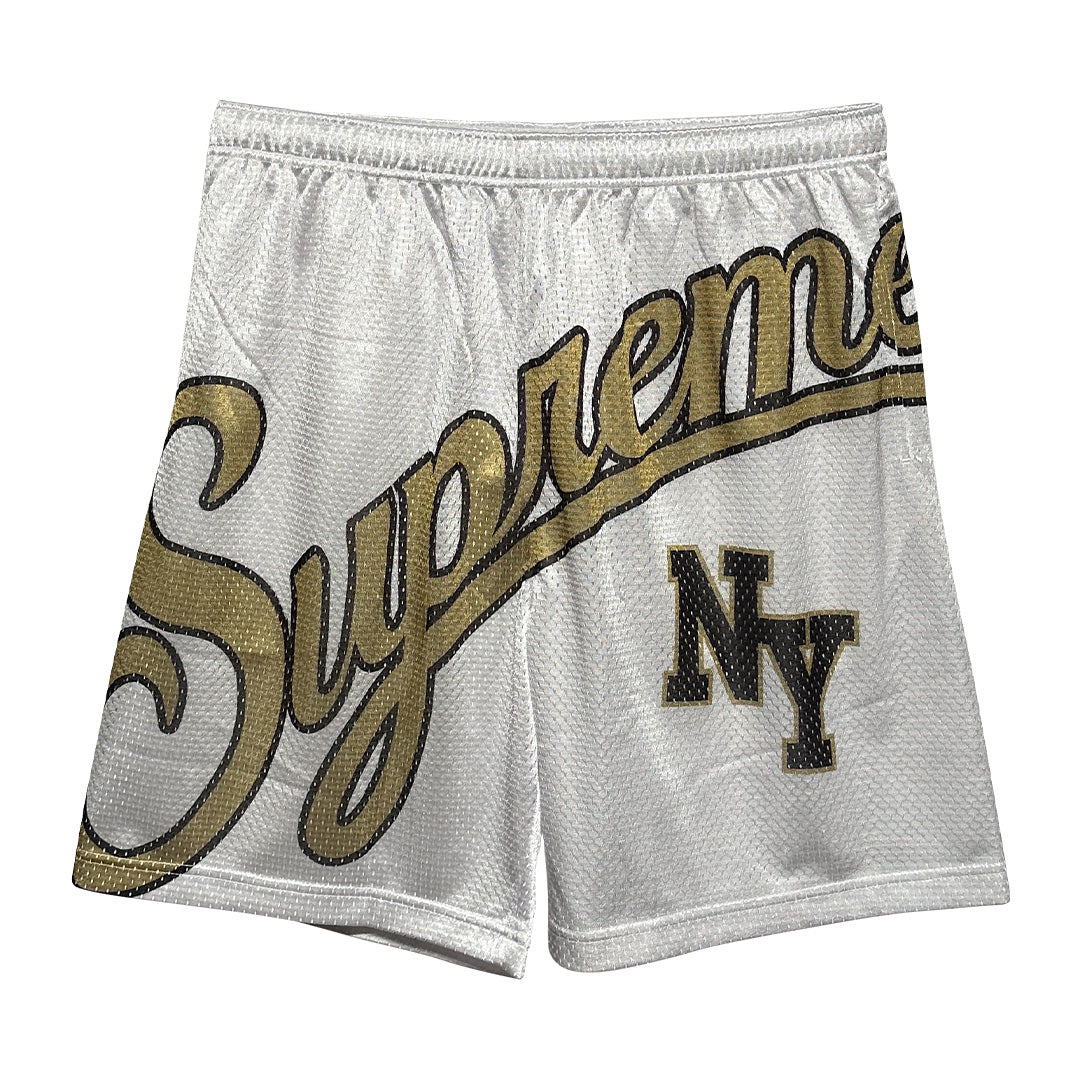 Supreme Big Script Mesh Shorts White Gold