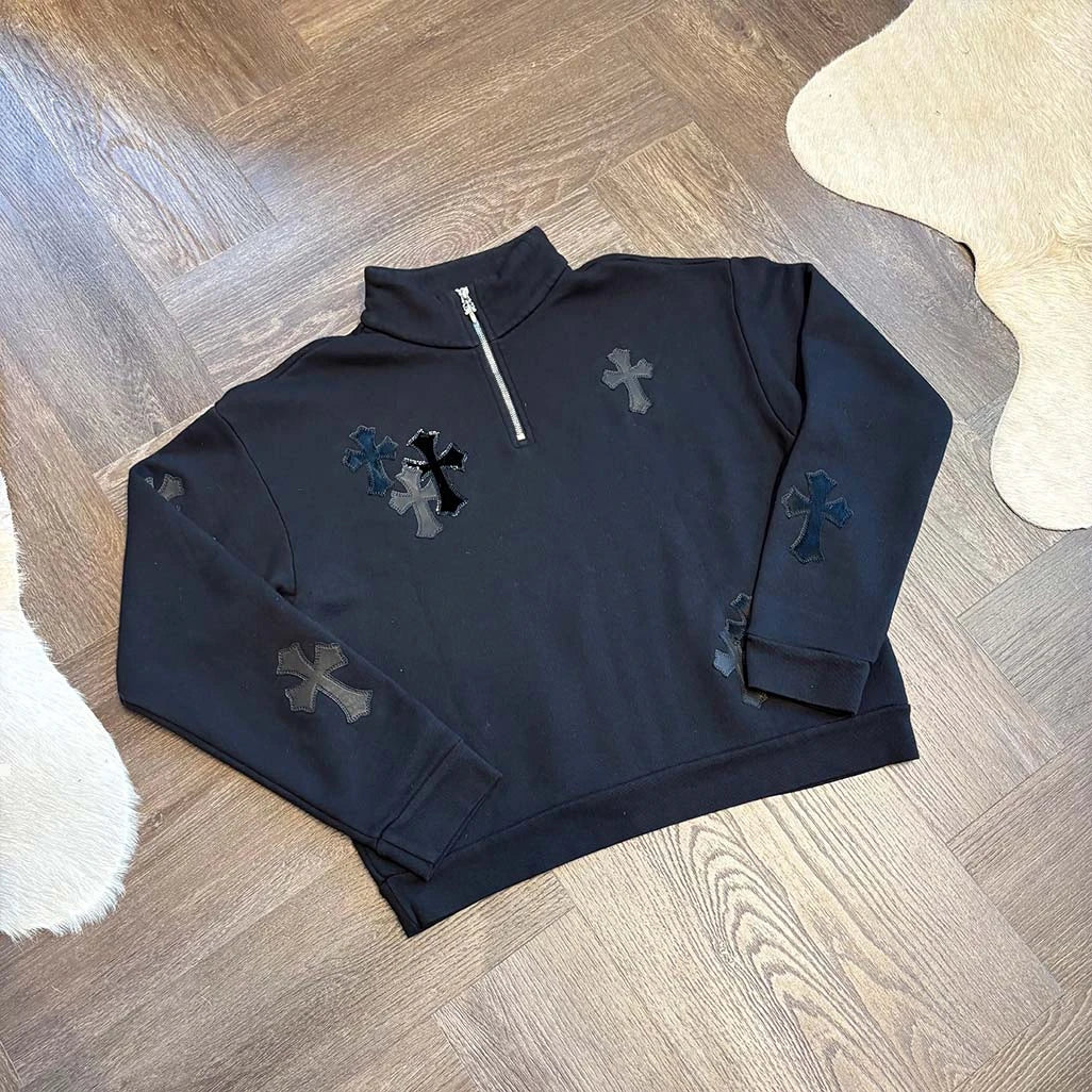 Chrome Hearts 1/4 Zip Triple Patch Black Jumper - 2