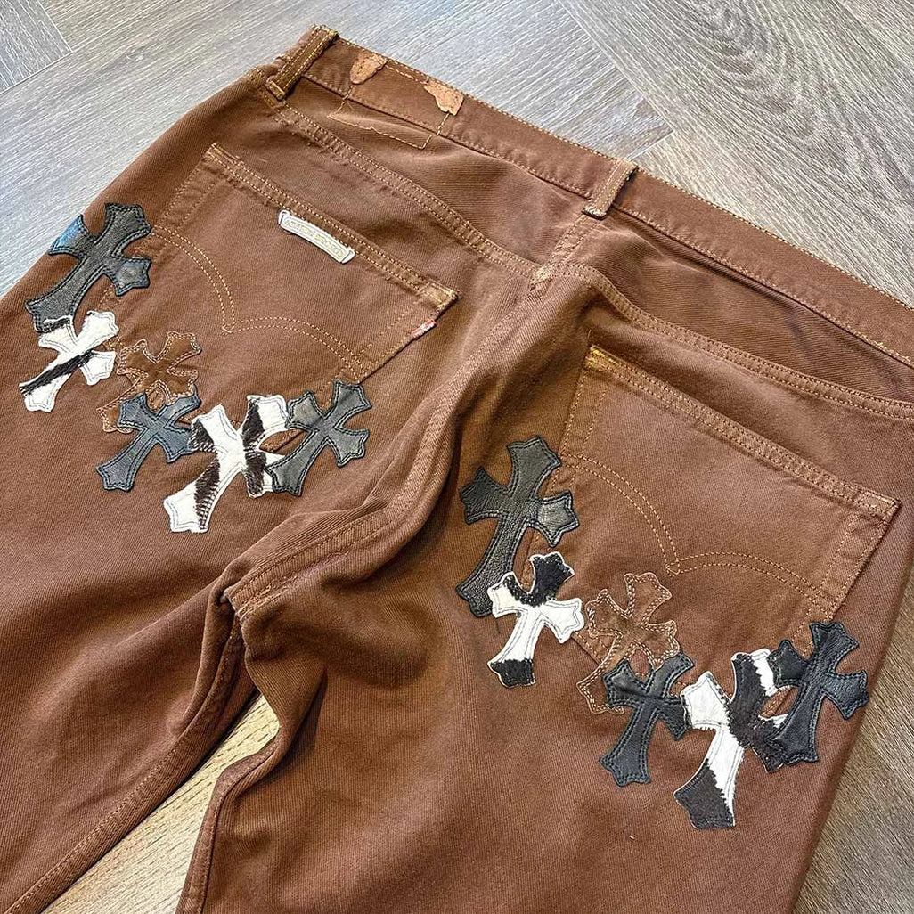 Chrome Hearts Brown Multi Patch Jeans - 3