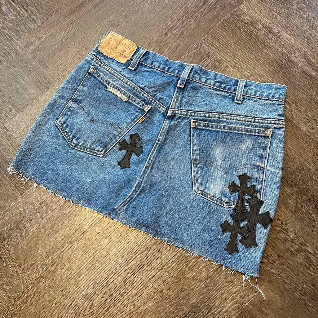Chrome Hearts Denim Skirt Black Patches - 5