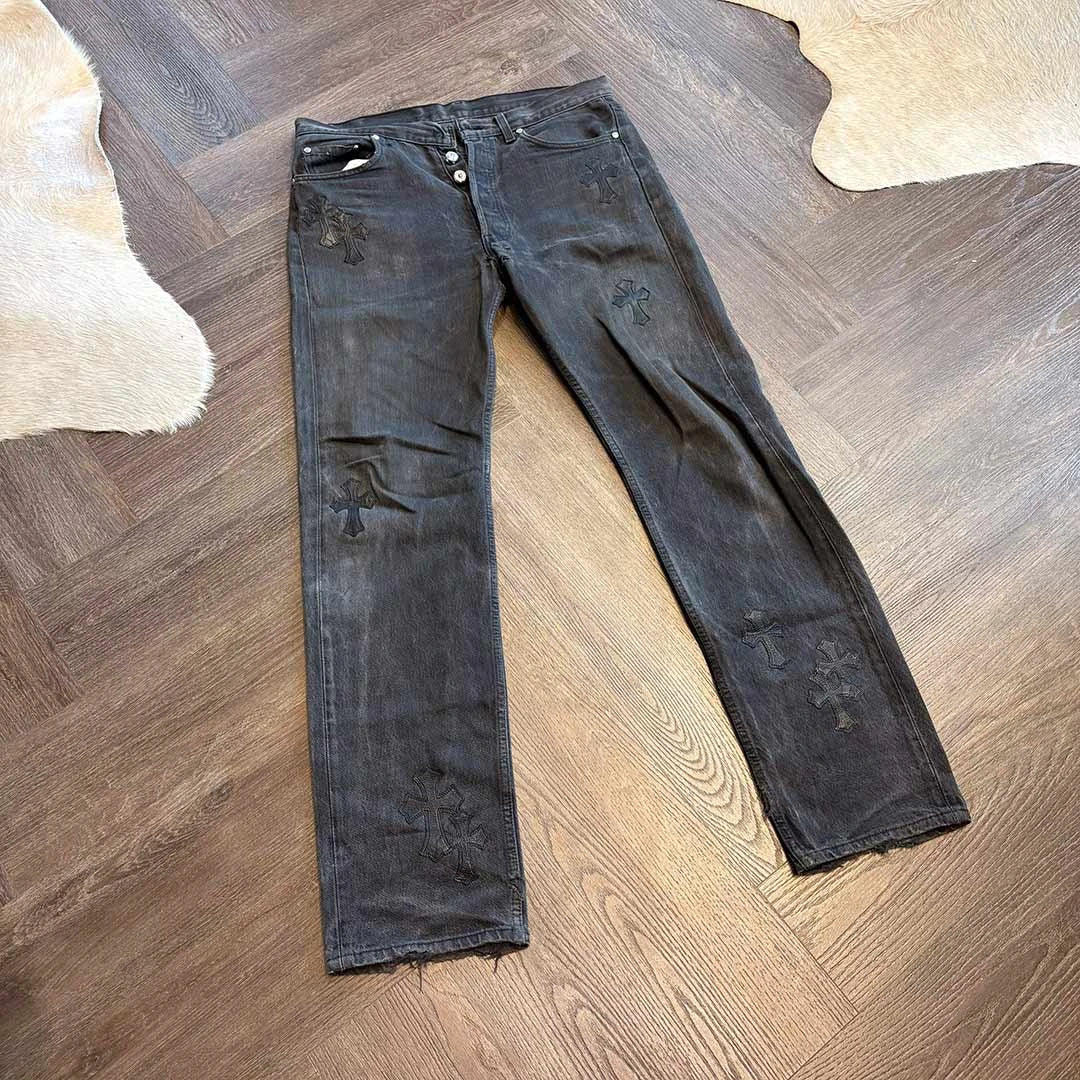 Chrome Hearts Grey Black Denim Jeans 14 Patches - 3