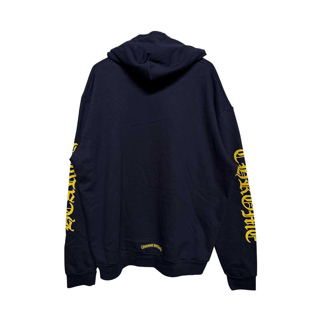 Chrome Hearts Script Logo Hoodie Navy Yellow - 2