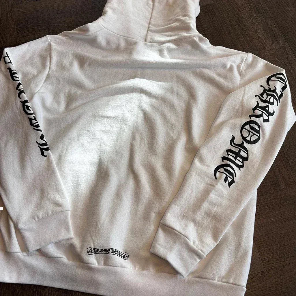 Chrome Hearts Scroll Logo White Black Hoodie - 3