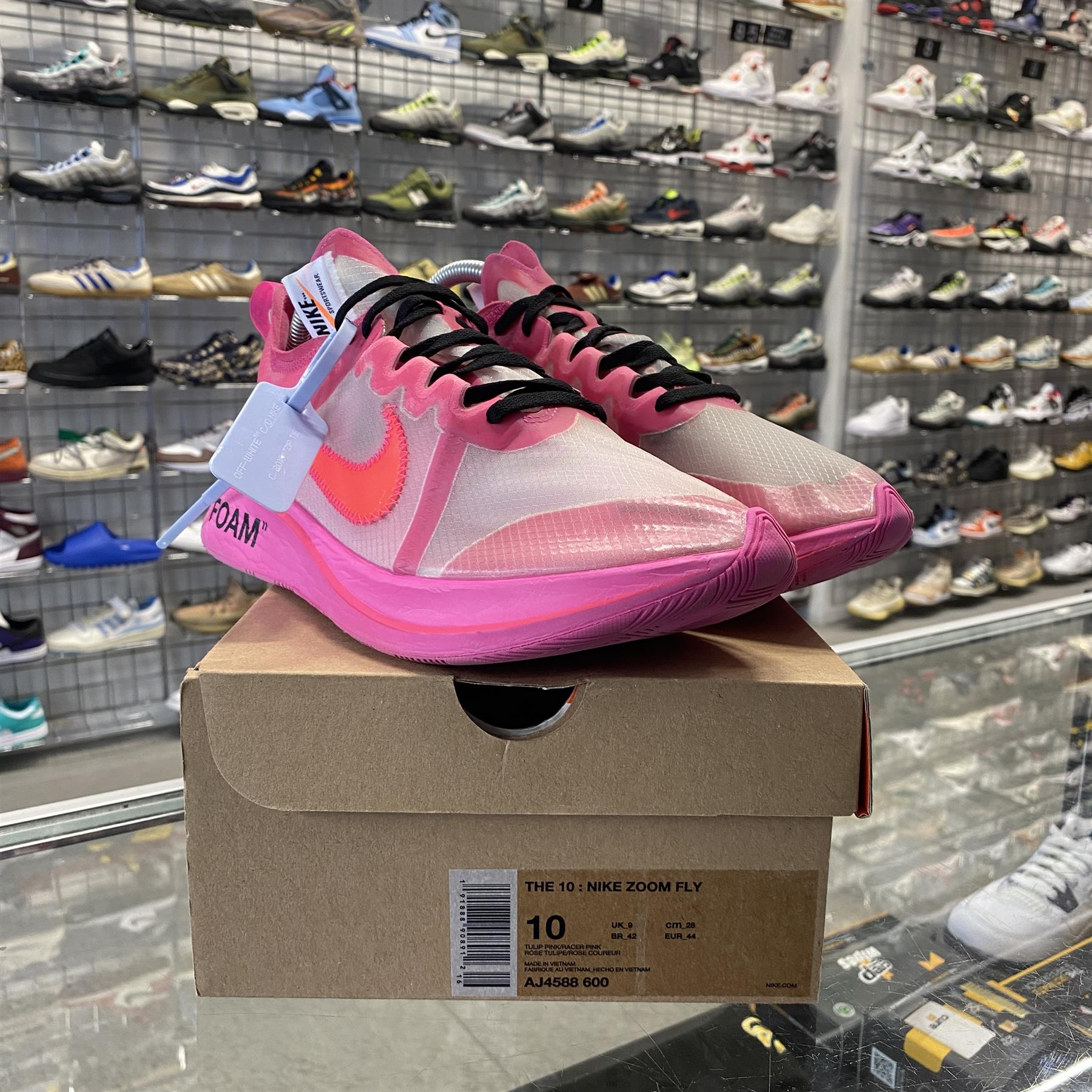 Nike zoom fly off white pink retail hotsell