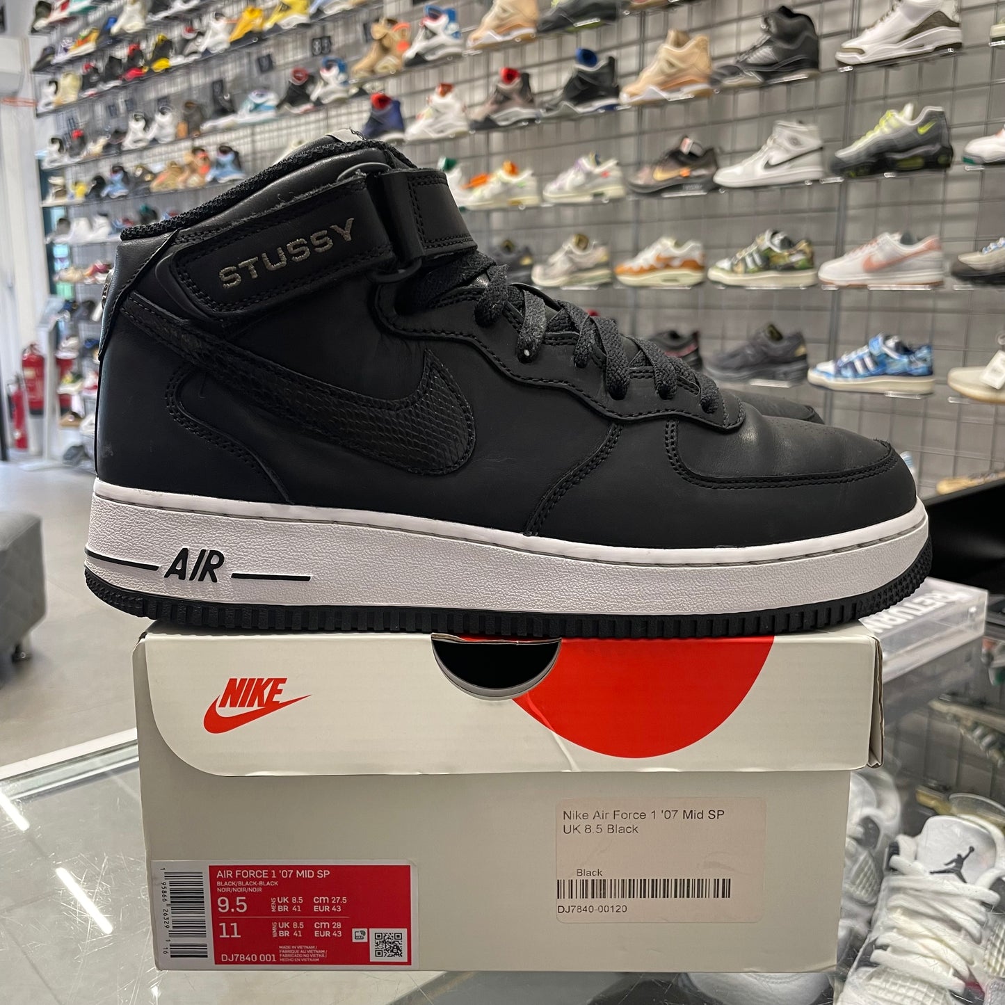 Nike Air Force 1 Mid Stussy 'Black White' UK8.5