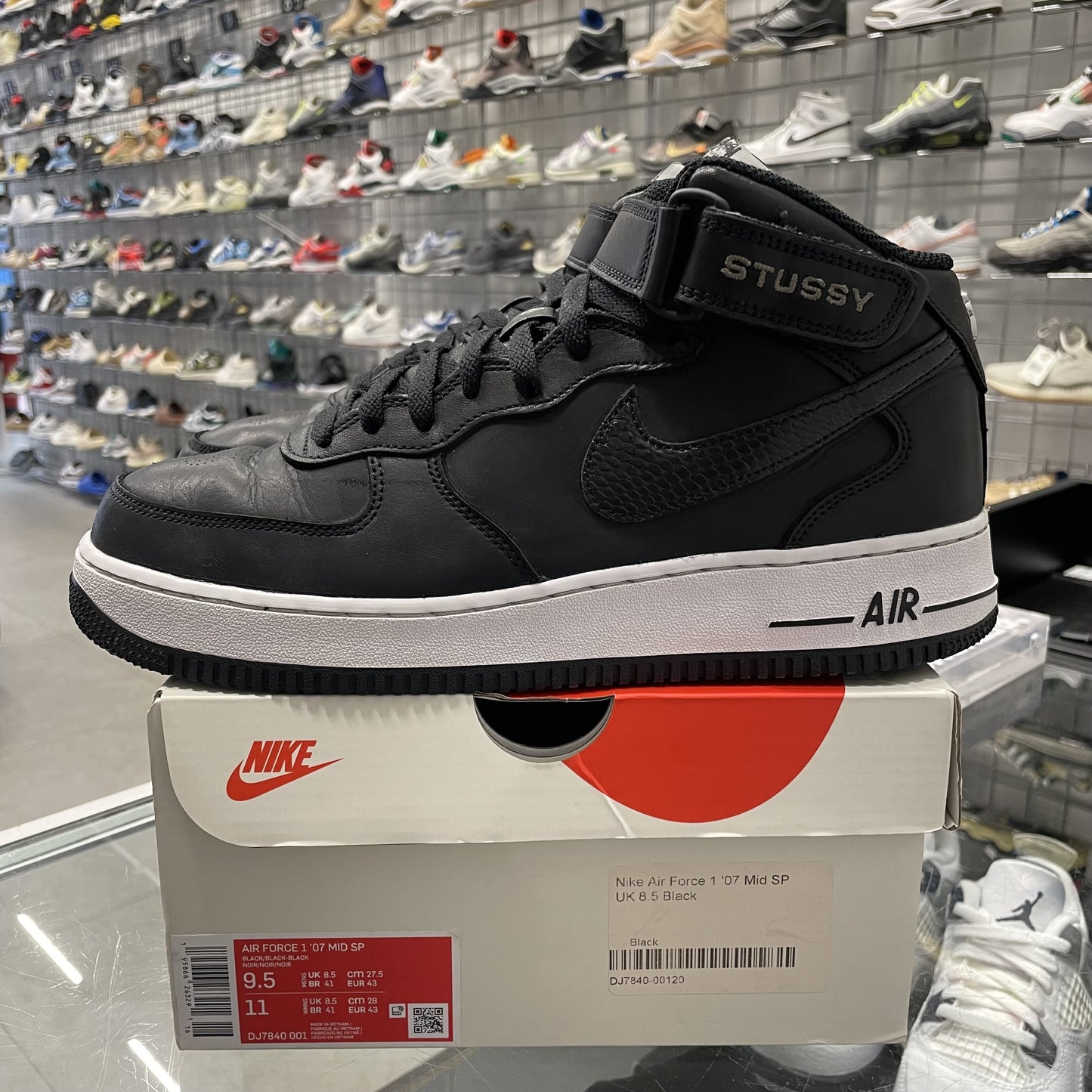 Nike Air Force 1 Mid Stussy 'Black White' UK8.5