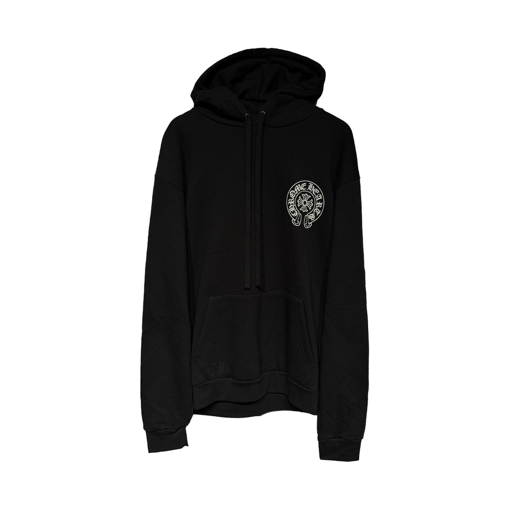 Chrome Hearts Black Pullover Hoodie featuring the white Horseshoe Logo crest on the chest (Miami Exclusive).