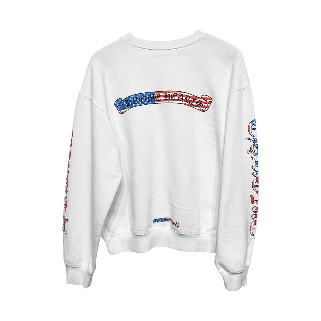 Chrome Hearts USA Scroll Logo Crew Neck White