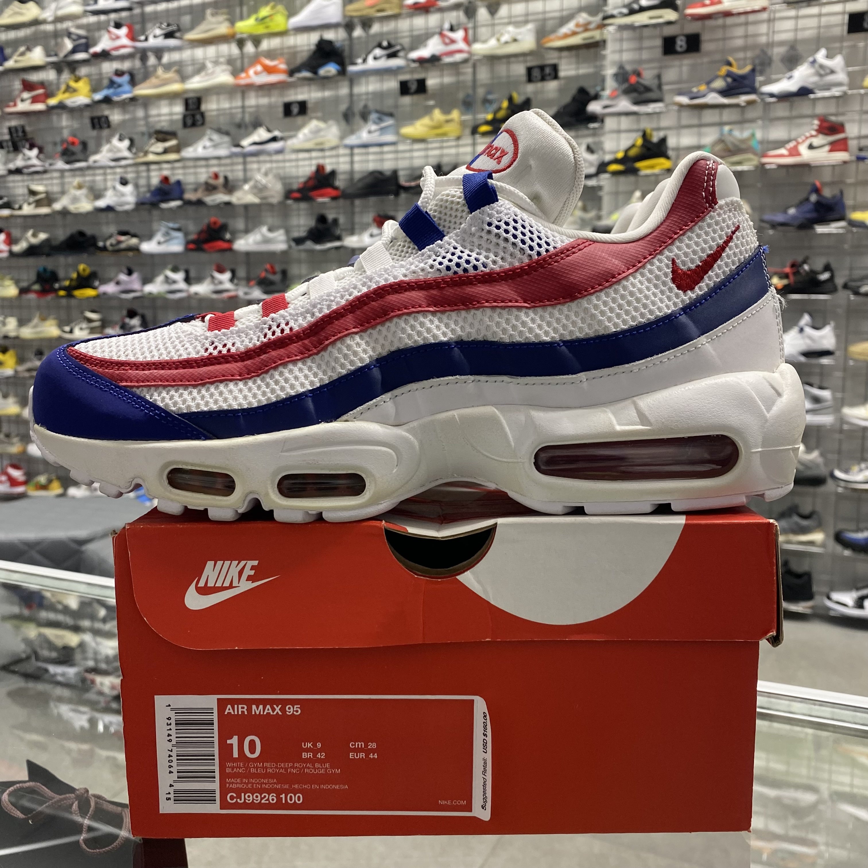 Air max clearance 95 blanche bleu